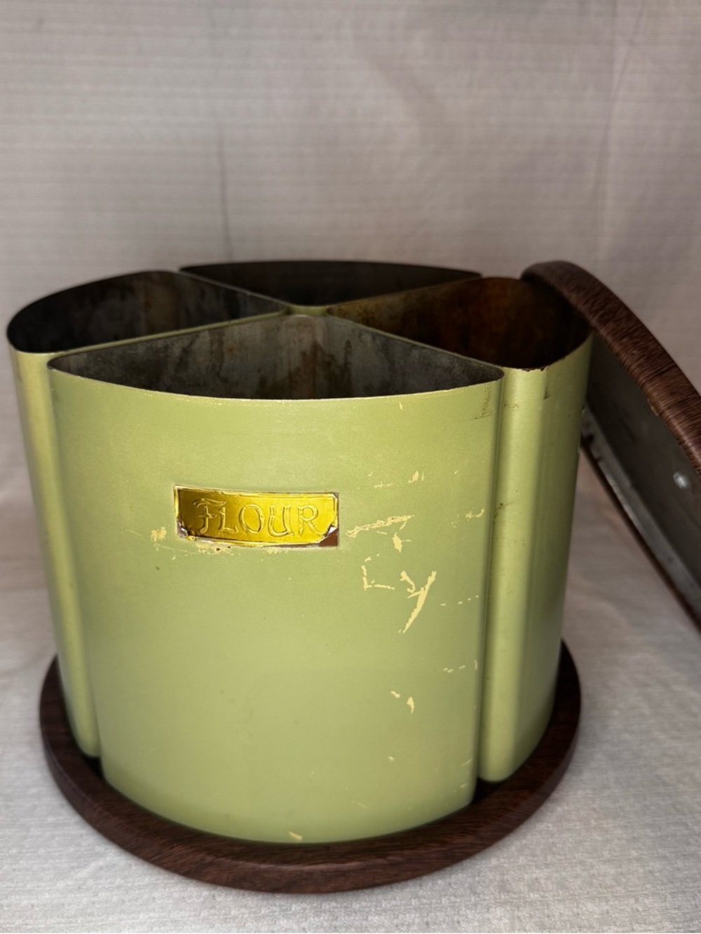 Rotating Canister Set Avocado Green Lazy Susan Retro 70s Kitchen - Picture 7 of 7